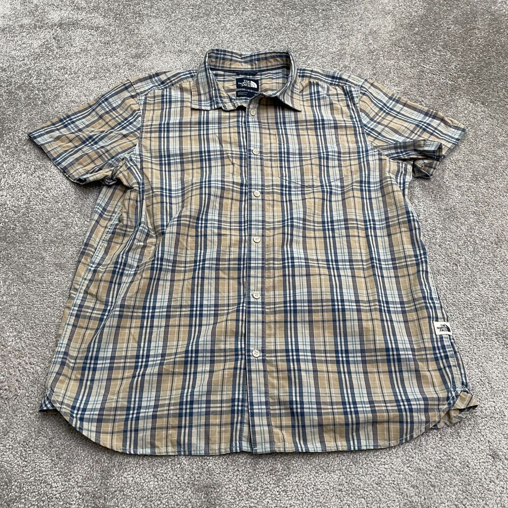 The North Face Plaid Shirt Mens XL Blue Brown Short Sleeve Casual Outdoor Top